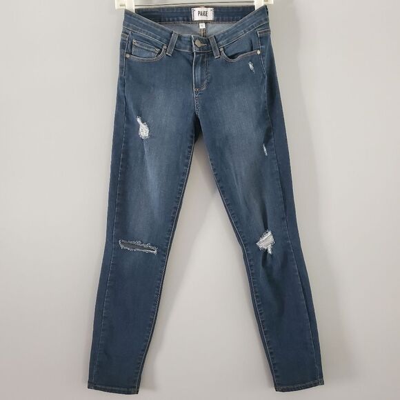 PAIGE Verdugo Destroyed Skinny Ankle Blue Jeans Size 25 - Picture 1 of 7